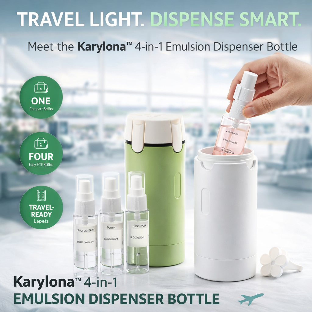 Karylona™ 4-in-1 Emulsion Dispenser Bottle | Travel Bottle, Minimalist with Labels