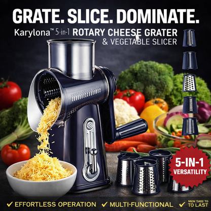 Karylona™ 5-in-1 Rotary Cheese Grater & Vegetable Slicer Stainless Steel