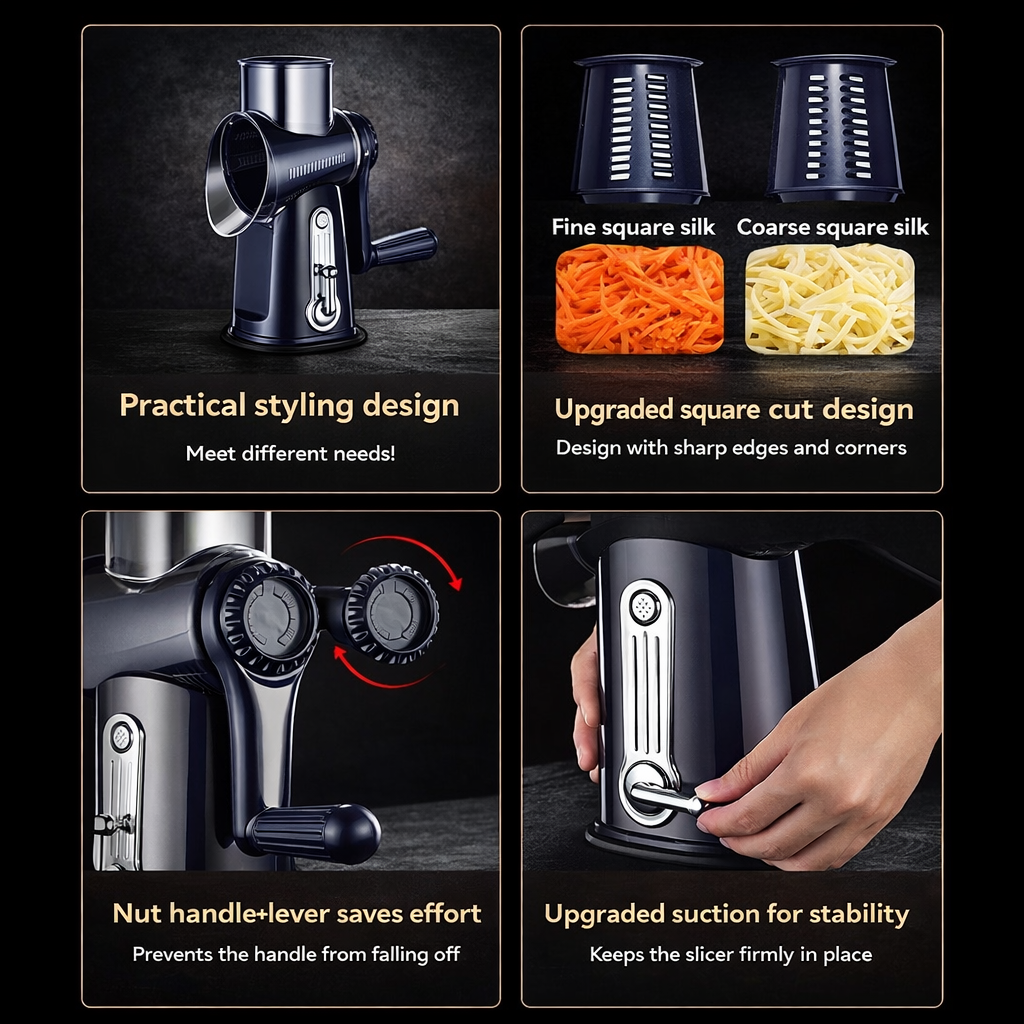 Karylona™ 5-in-1 Rotary Cheese Grater & Vegetable Slicer Stainless Steel